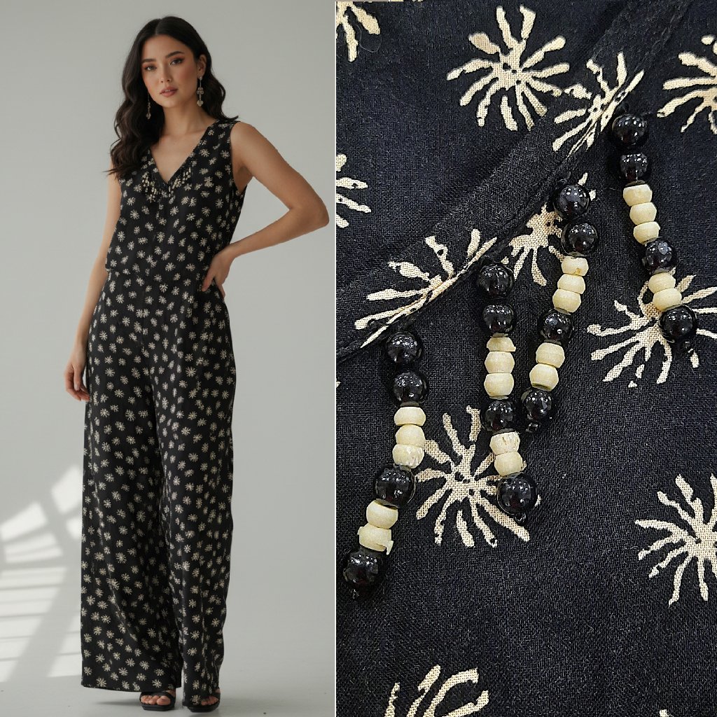 Vtg 90s Wide Leg Beaded Jumpsuit  Debra Martin Brand